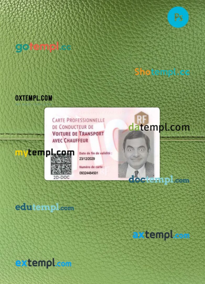 France professional driver's card PSD files, scan look and photographed image, 2 in 1