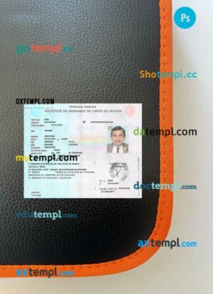 France residence card application receipt editable PSD files, scan look and photo-realistic look, 2 in 1