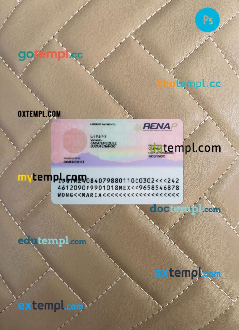 Guatemala ID card editable PSD files, scan look and photo-realistic look, 2 in 1, 2022-present photolook - Image 2