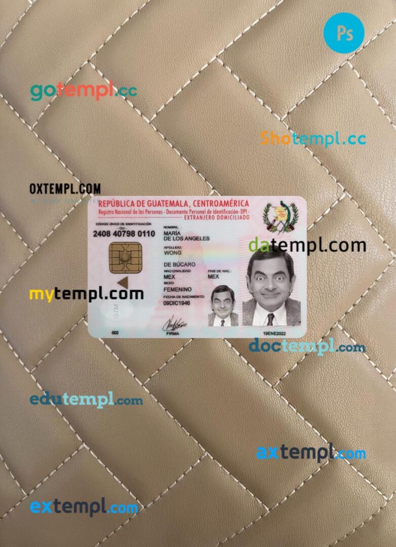 Guatemala ID card editable PSD files, scan look and photo-realistic look, 2 in 1, 2022-present photolook