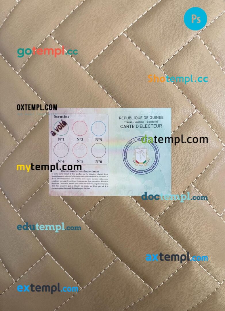 Guinea voting ID card editable PSD files, scan look and photo-realistic look, 2 in 1 - Image 2