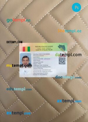Guinea voting ID card editable PSD files, scan look and photo-realistic look, 2 in 1