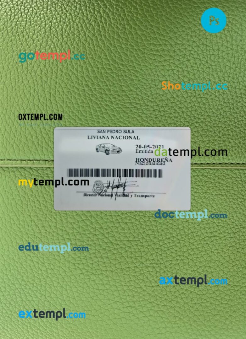 Honduras driving license PSD files, scan look and photographed image, 2 in 1 - Image 2