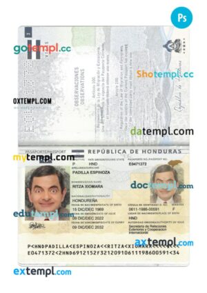 Honduras passport PSD template, 2022-present