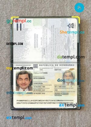 Honduras passport editable PSD files with address page, scan and photo-realistic look, 2022-present