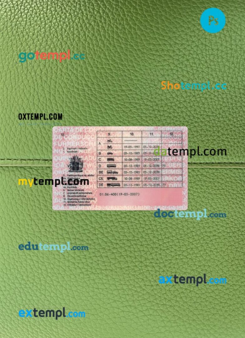 Iceland driving license PSD files, scan look and photographed image, 2 in 1 - Image 2
