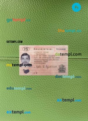 Iceland driving license PSD files, scan look and photographed image, 2 in 1