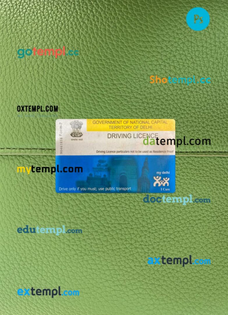 India Delhi driving license PSD files, scan look and photographed image, 2 in 1 - Image 2