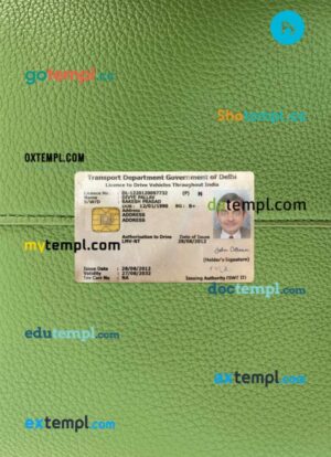 India Delhi driving license PSD files, scan look and photographed image, 2 in 1