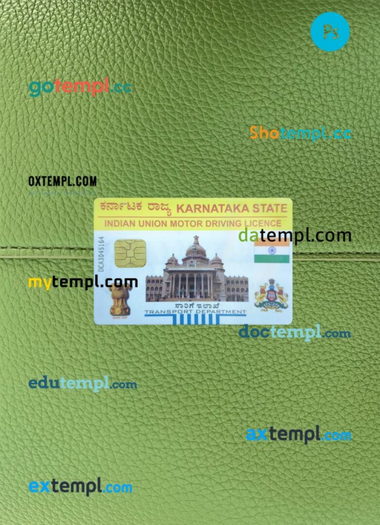India Karnataka state motor driving license PSD files, scan look and photographed image, 2 in 1 - Image 2