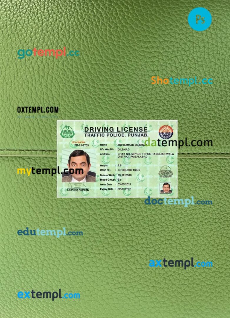 India Punjab driving license PSD files, scan look and photographed image, 2 in 1, 2021-present