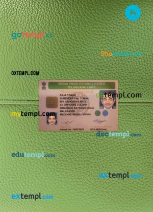 India Telangana state driving license PSD files, scan look and photographed image, 2 in 1