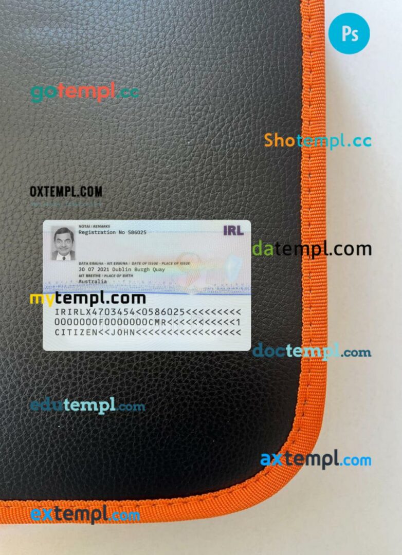 Ireland residence permit editable PSD files, scan look and photo-realistic look, 2 in 1, 2021-present - Image 2
