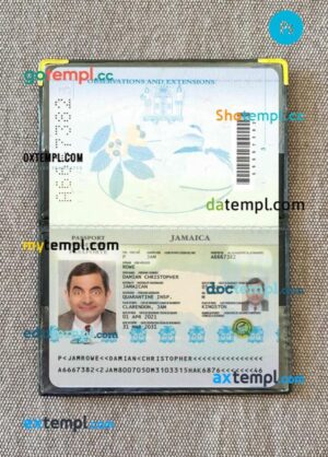 Jamaica passport editable PSD files with address page, scan and photo-realistic look, 2021-present