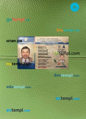 Mexico Baja California state driving license PSD files, scan look and photographed image, 2 in 1
