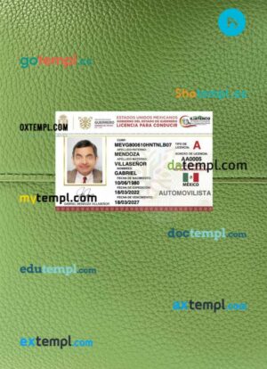 Mexico Guerrero state driving license PSD files, scan look and photographed image, 2 in 1