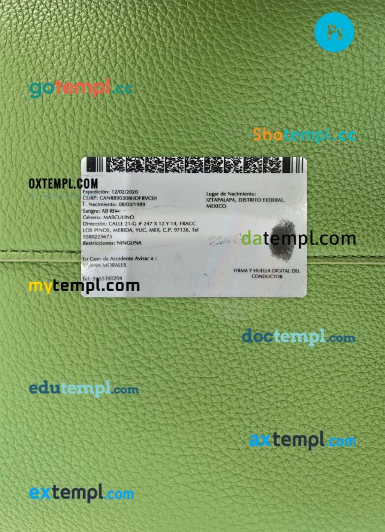 Mexico Yucatan state driving license PSD files, scan look and photographed image, 2 in 1 - Image 2