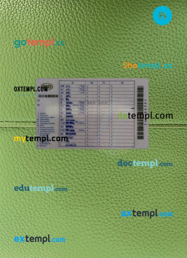 Moldova driving license PSD files, scan look and photographed image, 2 in 1, 2021-present - Image 2