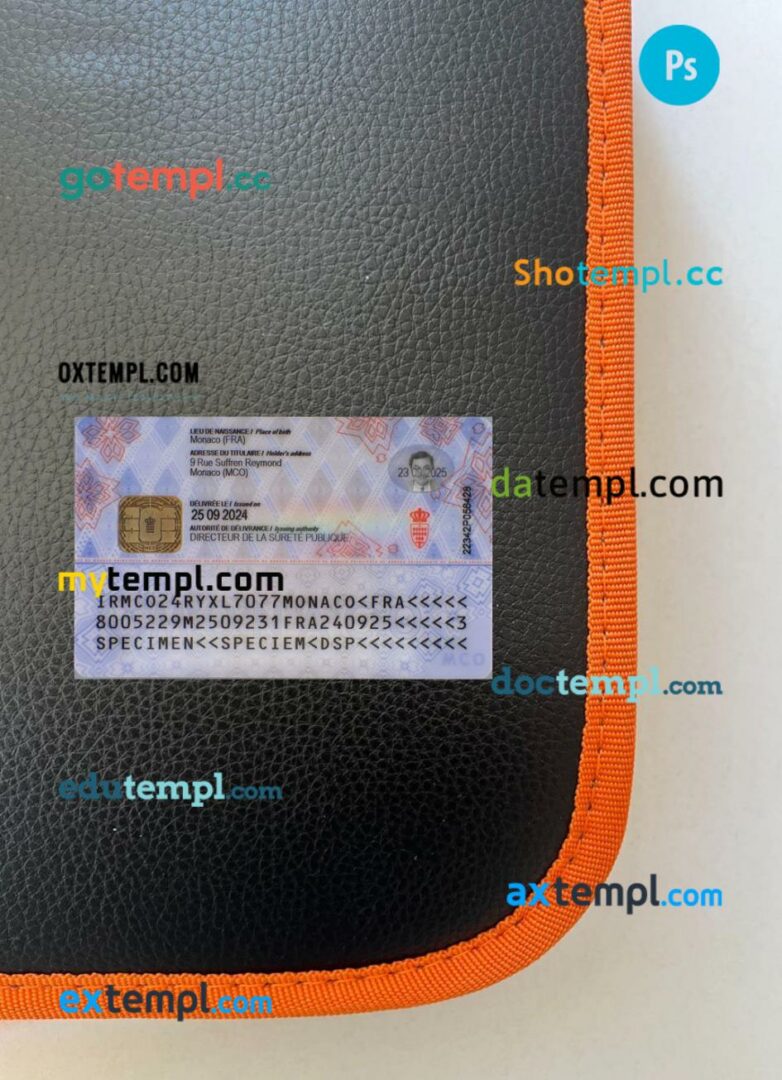 Monaco residence permit editable PSD files, scan look and photo-realistic look, 2 in 1, 2024-present - Image 2
