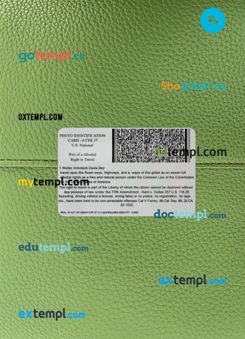 Moorish American identification card editable PSD files, scan look and photo-realistic look, 2 in 1 - Image 2