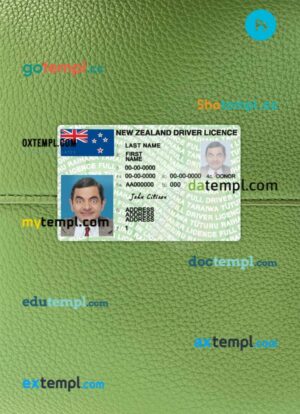 New Zealand driving license PSD files, scan look and photographed image, 2 in 1, version 3