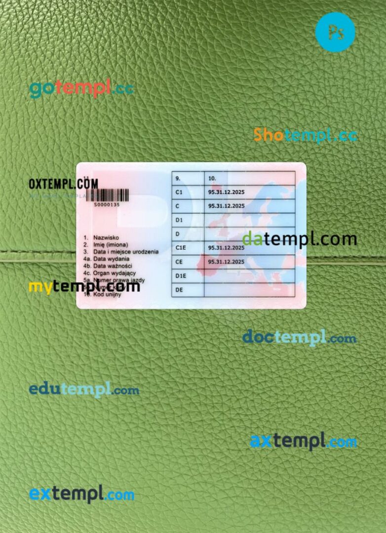 Poland driving license PSD files, scan look and photographed image, 2 in 1, 2022-present - Image 2