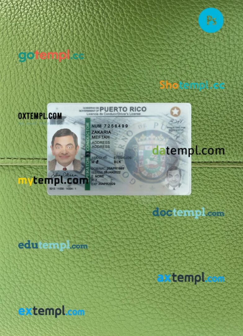 Puerto Rico driving license PSD files, scan look and photographed image, 2 in 1, 2022-present