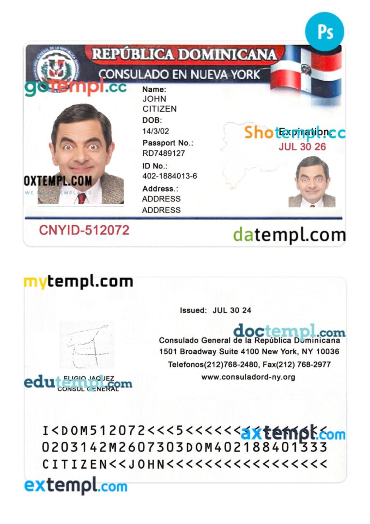 Republica Dominicana consular ID card PSD template