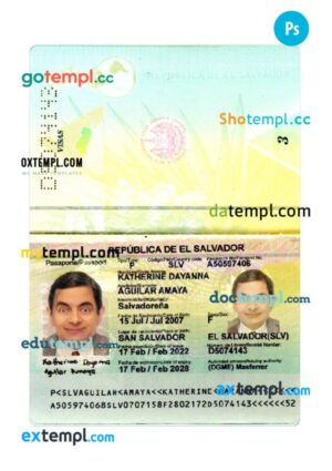 Salvador passport PSD template, 2022-present