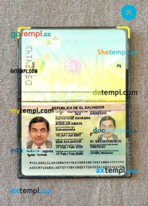 Salvador passport editable PSD files with address page, scan and photo-realistic look, 2022-present