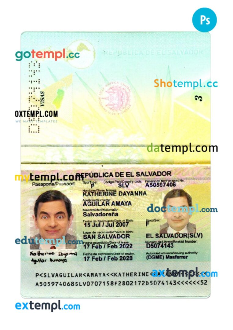 Salvador passport PSD template, 2022-present