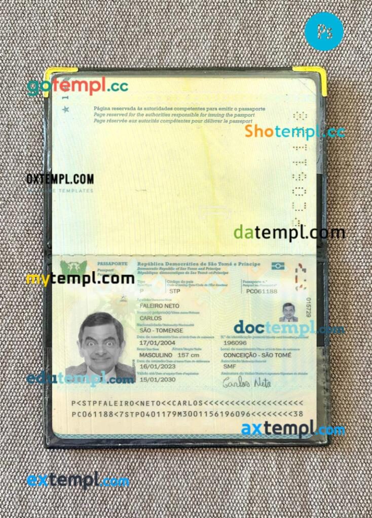 Sao Tome and Principe passport editable PSD files with address page, scan and photo-realistic look, 2023-present