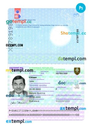Slovakia passport PSD template, 2014-present