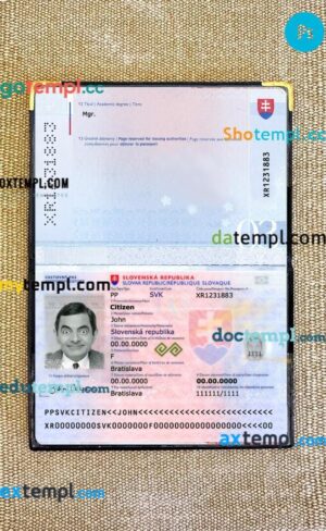Slovakia passport editable PSD files with address page, scan and photo-realistic look, 2024-present