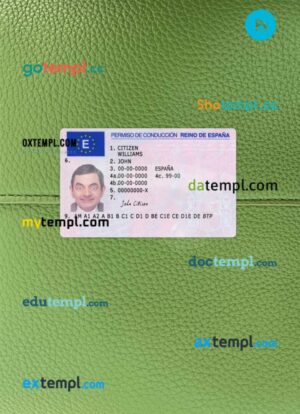 Spain driving license PSD files, scan look and photographed image, 2 in 1, version 2