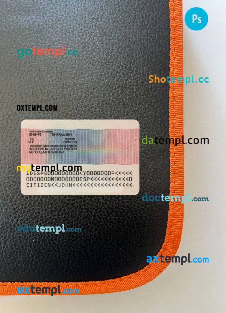 Spain residence permit editable PSD files, scan look and photo-realistic look, 2 in 1, 2019-present - Image 2