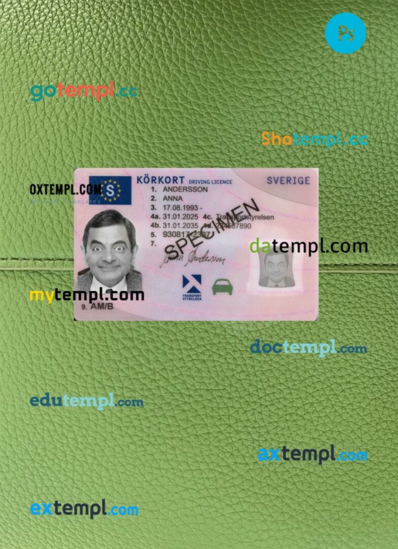 Sweden driving license PSD files, scan look and photographed image, 2 in 1PSD files, scan look and photographed image, 2 in 1, 2025-present