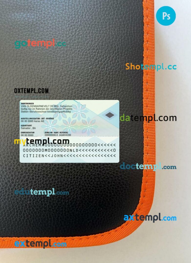 Switzerand residence permit editable PSD files, scan look and photo-realistic look, 2 in 1, 2020-present - Image 2