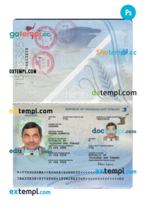 Trinidad and Tobago passport PSD template, 2018-present