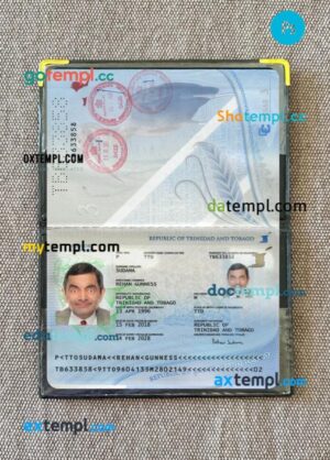 Trinidad and Tobago passport editable PSD files with address page, scan and photo-realistic look, 2018-present