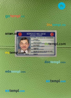 Turkey driving license PSD files, scan look and photographed image, 2 in 1, 2014-present