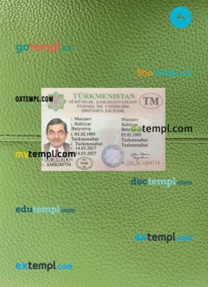 Turkmenistan driving license PSD files, scan look and photographed image, 2 in 1