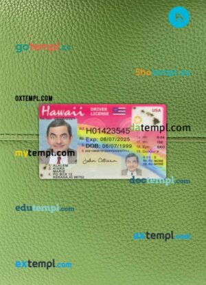 USA Hawaii driving license PSD files, scan look and photographed image, 2 in 1, 2021-present