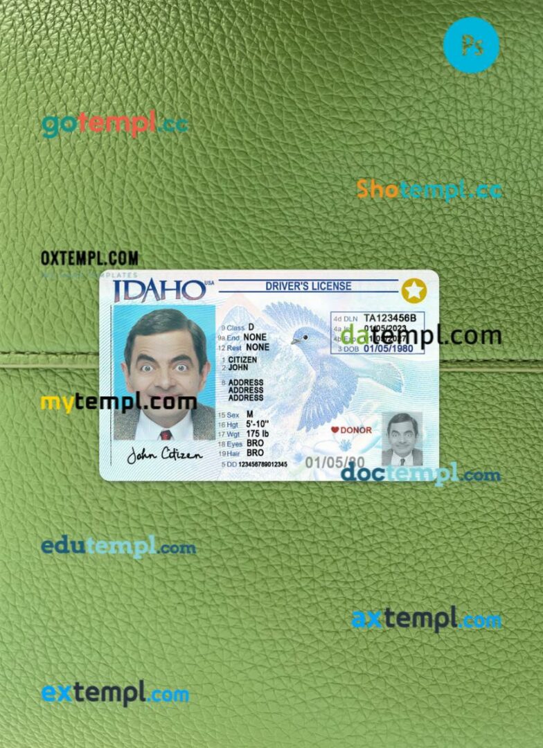 USA Idaho driving license PSD files, scan look and photographed image, 2 in 1, 2023-present
