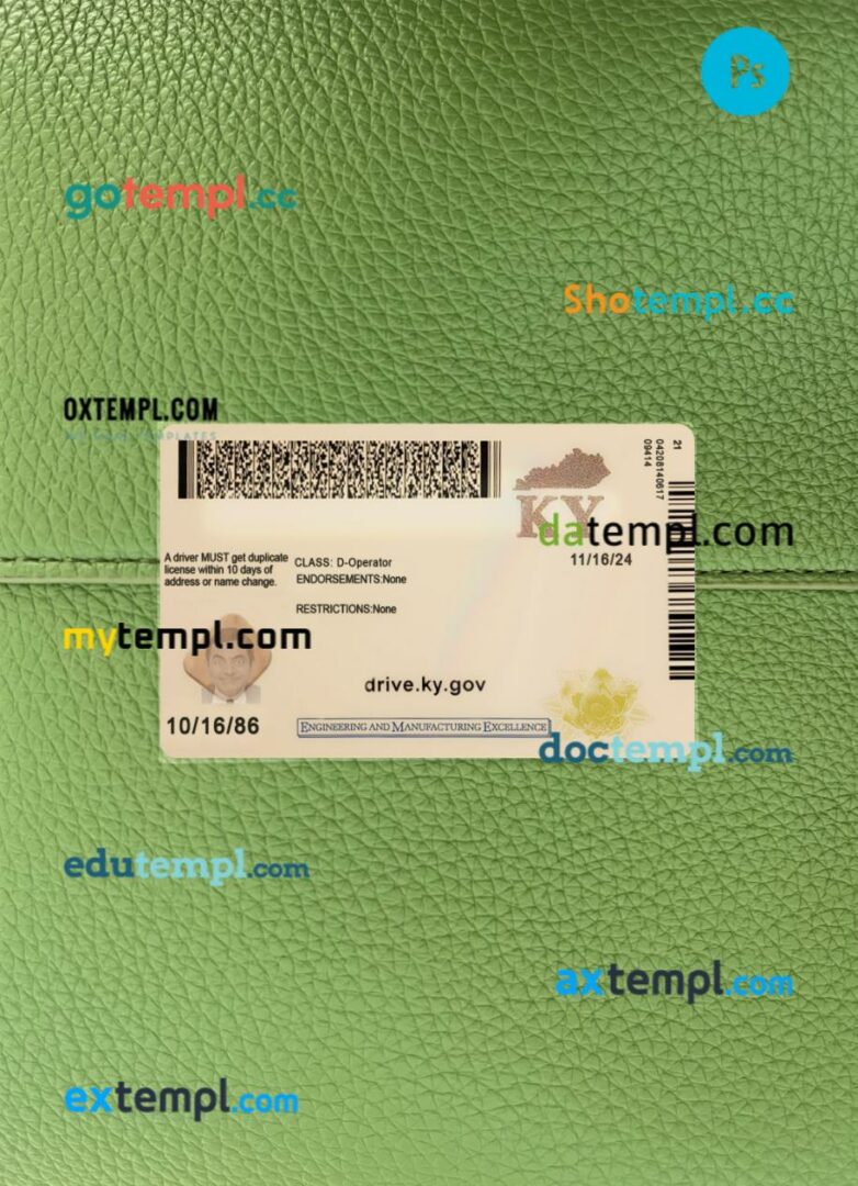 USA Kentucky driving license PSD files, scan look and photographed image, 2 in 1, 2020-present - Image 2