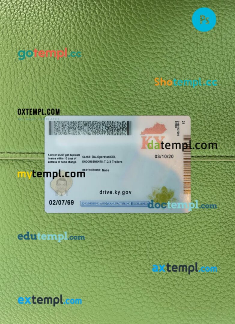 USA Kentucky driving license PSD files, scan look and photographed image, 2 in 1, 2022-present - Image 2