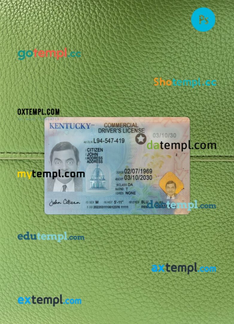 USA Kentucky driving license PSD files, scan look and photographed image, 2 in 1, 2022-present