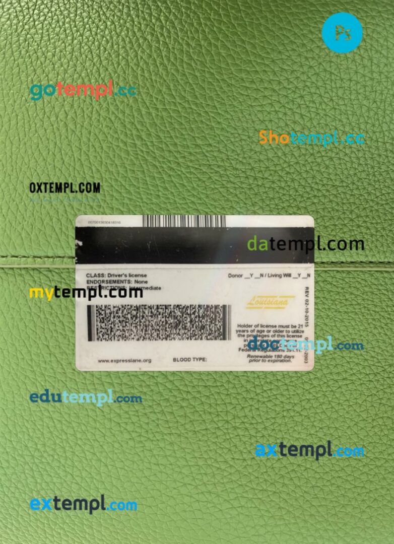USA Louisiana under 21 driving license PSD files, scan look and photographed image, 2 in 1 - Image 2