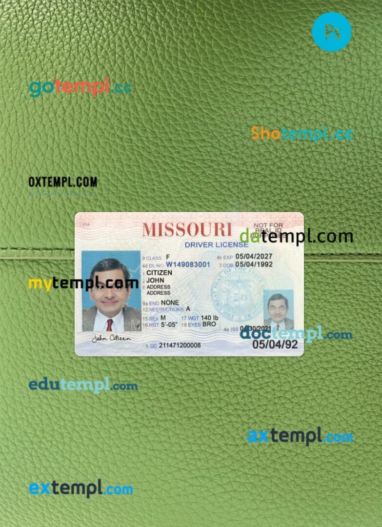 USA Missouri driving license PSD files, scan look and photographed image, 2 in 1, 2021-present