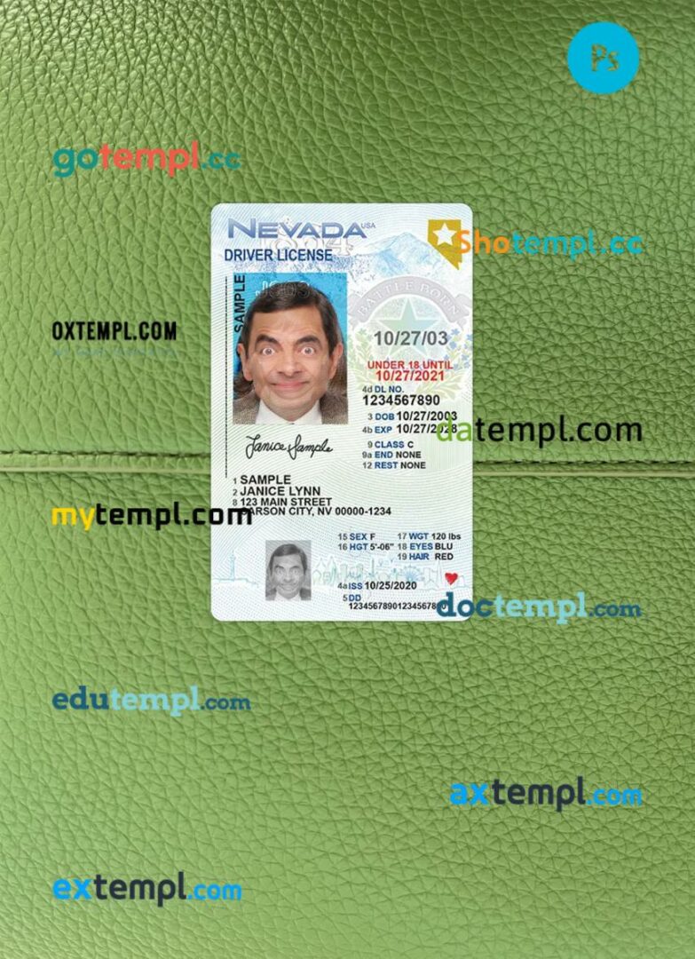 USA Nevada under 21 driving license PSD files, scan look and photographed image, 2 in 1